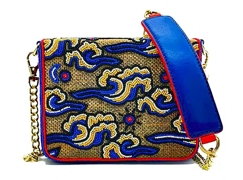 Mini bag perlée maroquinerie de luxe - Cool Karma blue - Sophie Cano Paris